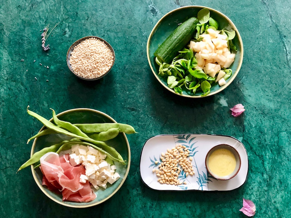 Ingrediënten parelcouscous salade