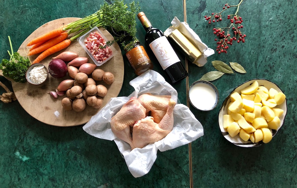 Ingrediënten feestelijke coq au vin