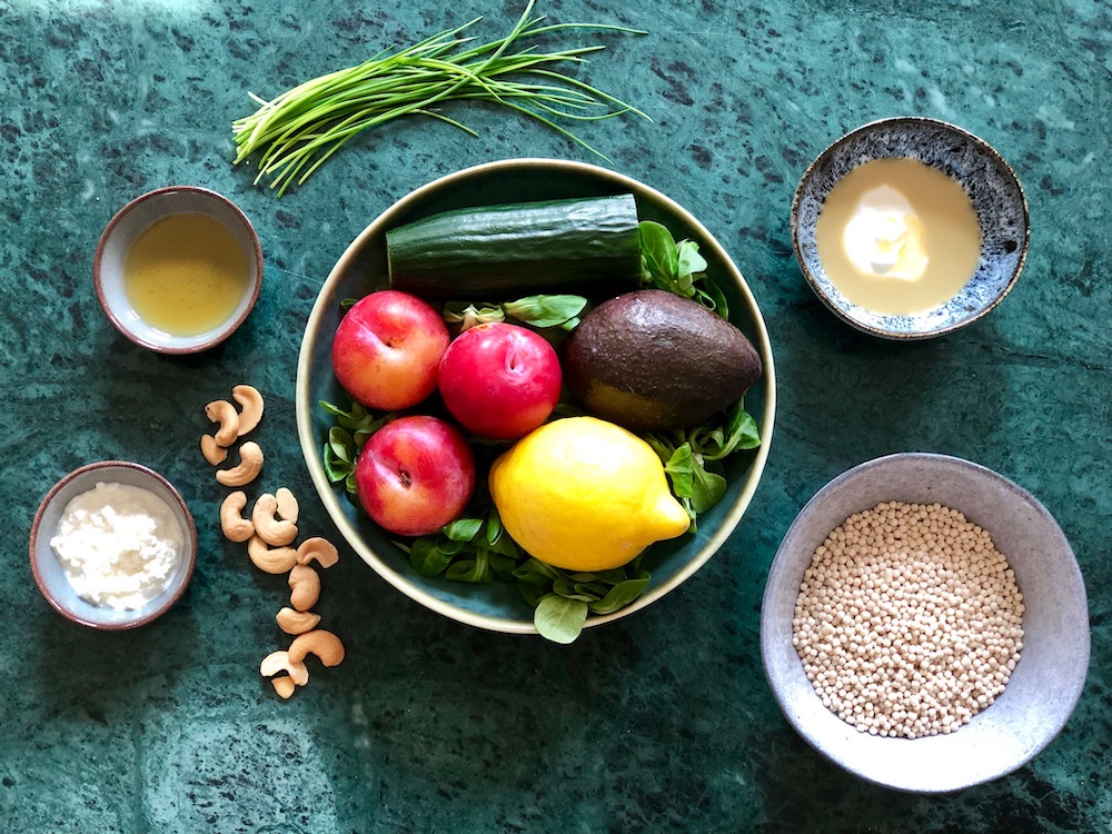 Ingrediënten parelcouscous salade pruim