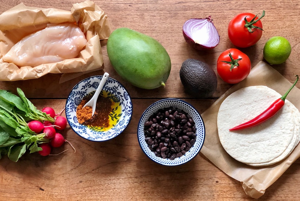 Ingrediënten tortilla's pulled chicken