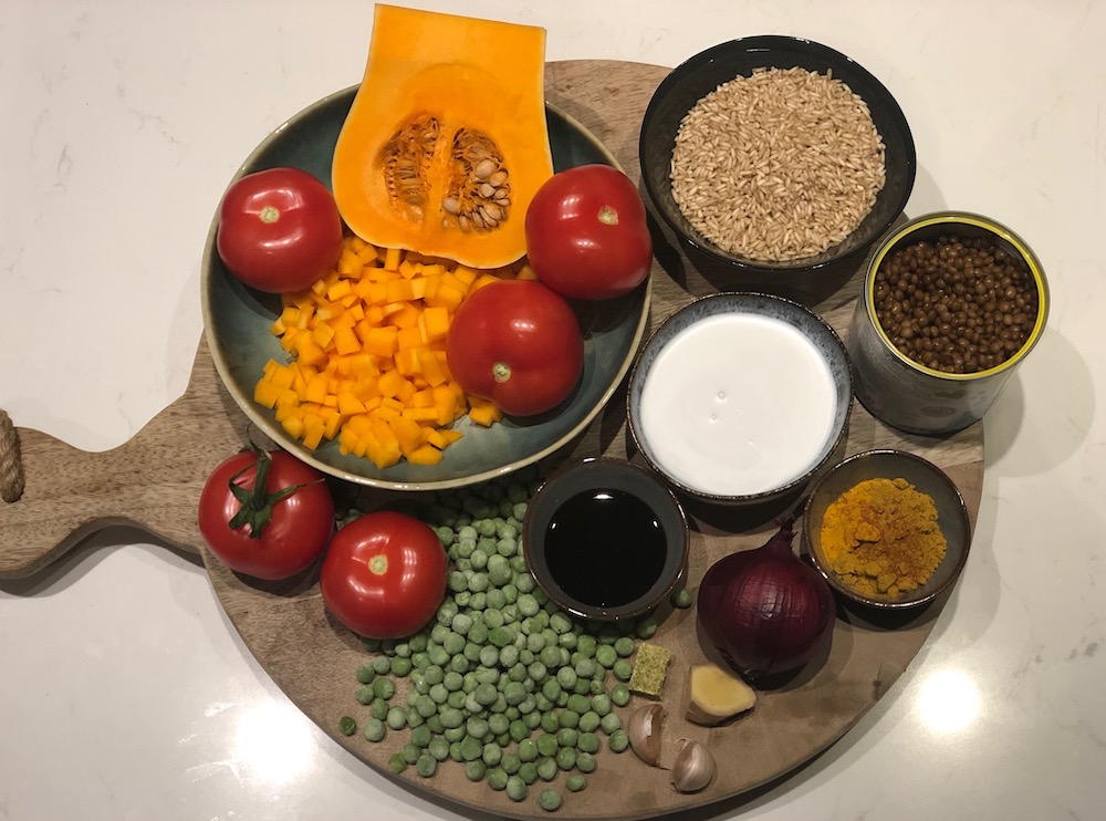 ingredienten pompoen linzen curry