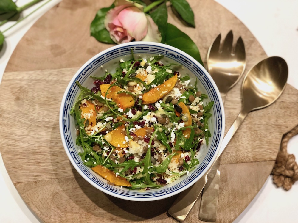 Kleurrijke Pompoen & Linzen salade